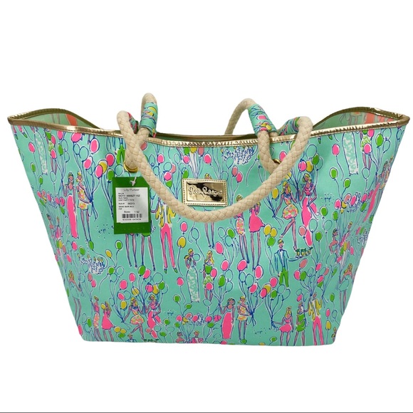 Lilly Pulitzer Handbags - NWT Lilly Pulitzer Shoreline Party Tote Sand Bar Blue Pop Balloons Beach Bag